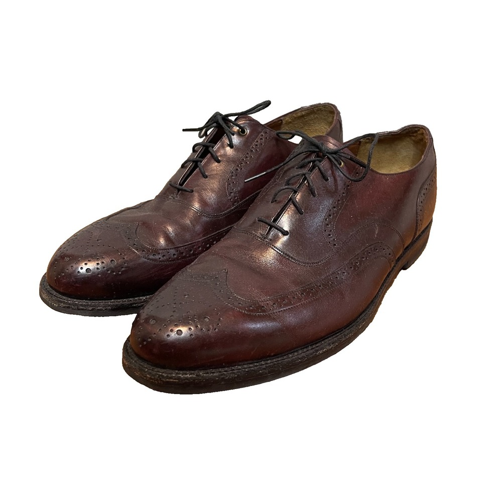 Johnston & Murphy Men Leather Wingtip Oxford Dress Shoes 12D Brogue Oxblood